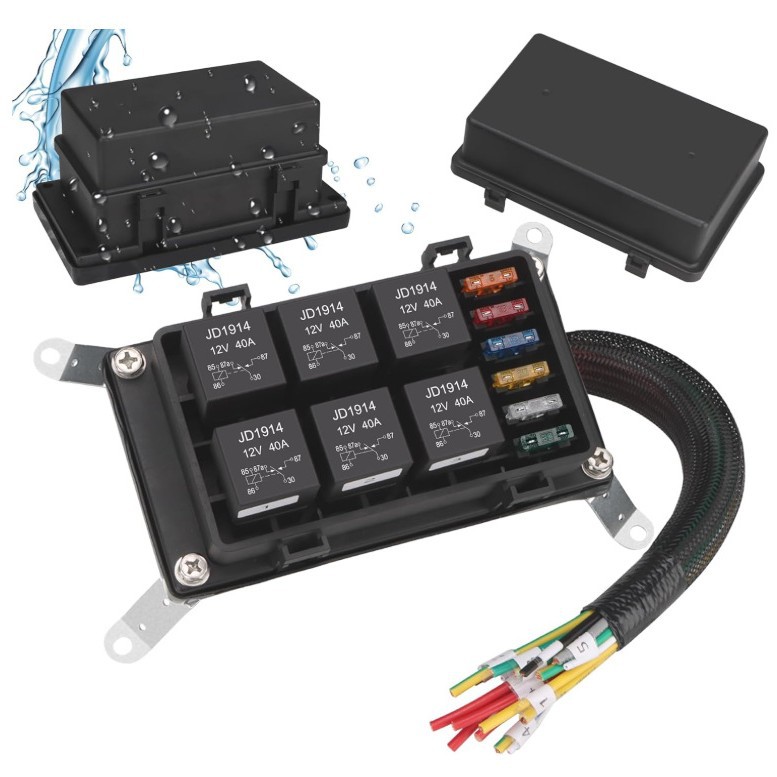 12V/24V防水6路继电器盒带线束