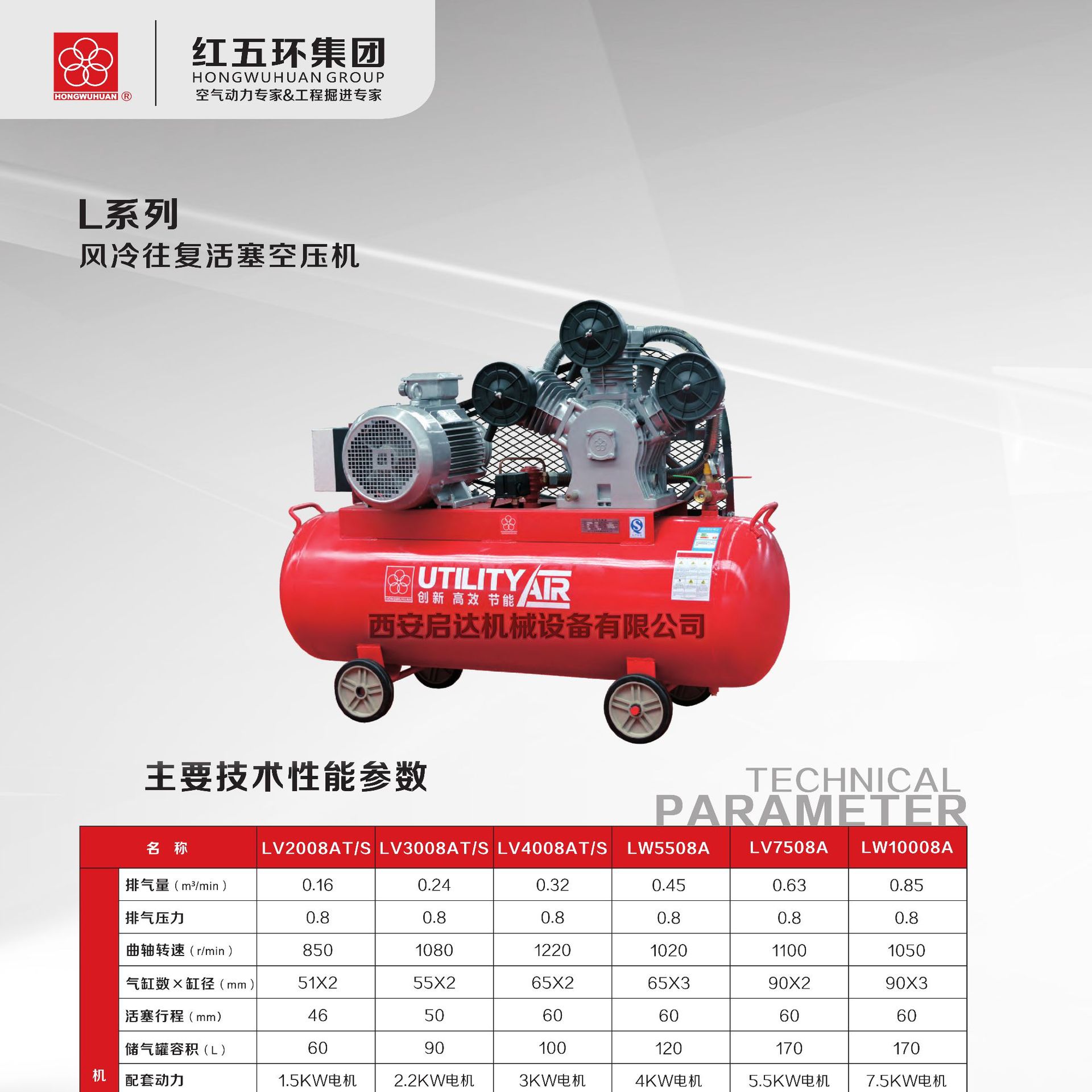 红五环5.5kW便携微型空压机
