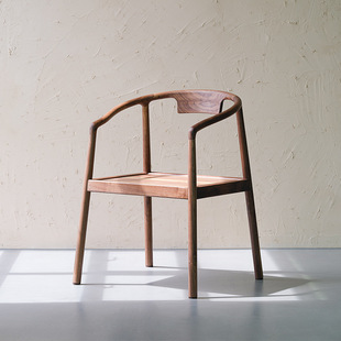 素舍茶桌新中式围椅北美黑胡桃木圈椅实官帽太师主人专用靠背椅子