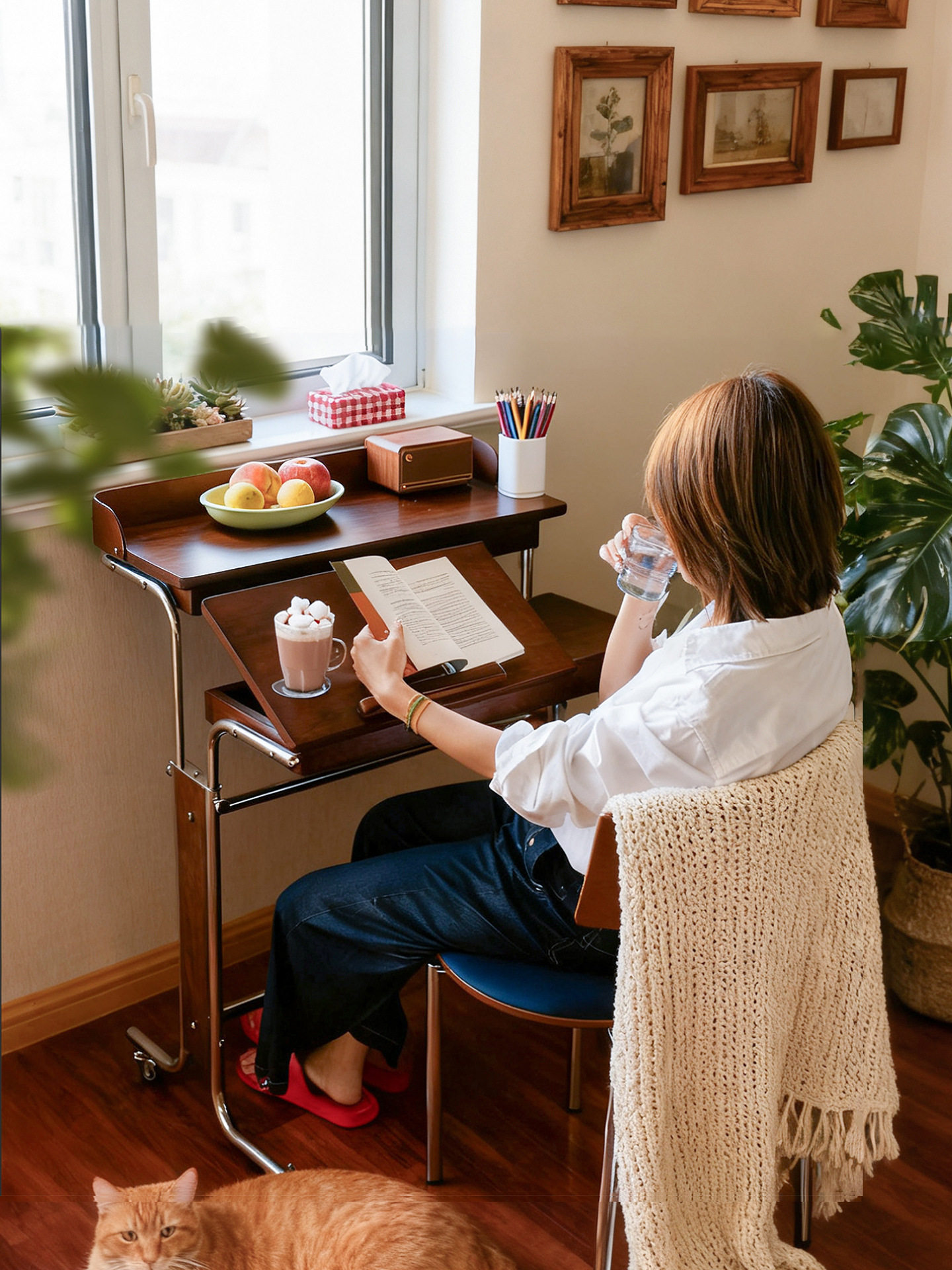 中古实木移动升降电脑书桌子小型折叠飘窗卧室学习办公边几伸缩