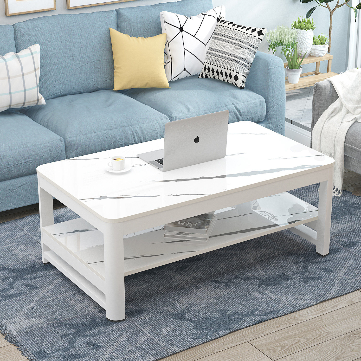 茶几桌客厅家用餐桌两用小户型简约仿大理石轻奢现代钢化玻璃茶台