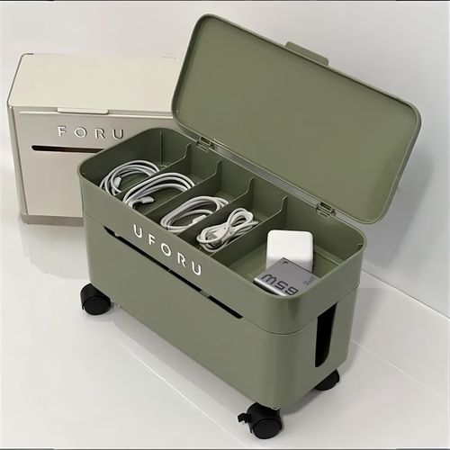 中古风路由器收纳盒家用大容量双层数据线收纳盒可移动整理盒子