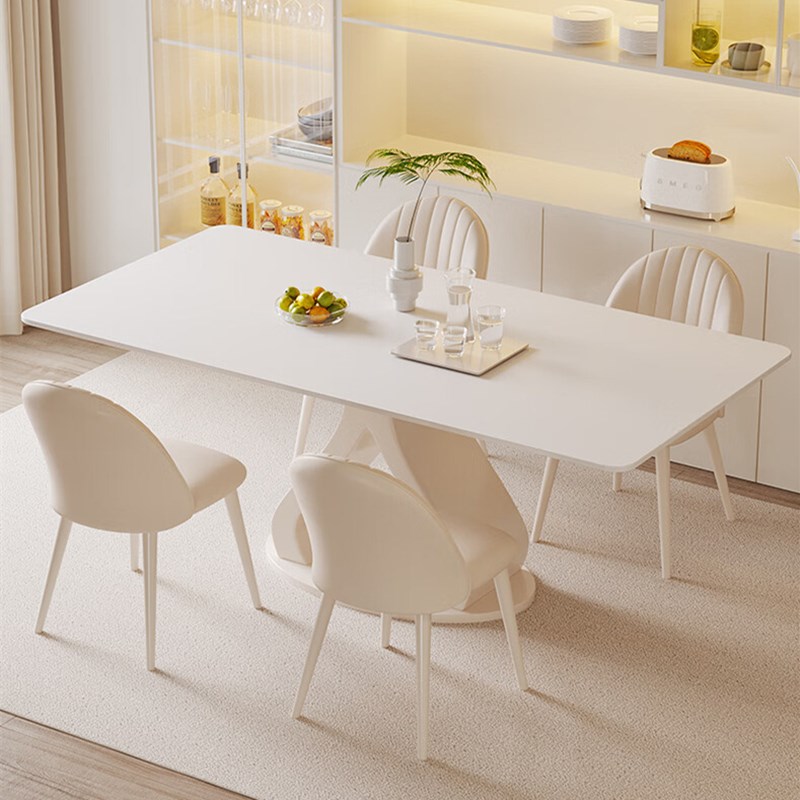 奶油风岩板餐桌家用现代简约轻奢家用I小户型长方形餐桌椅组合