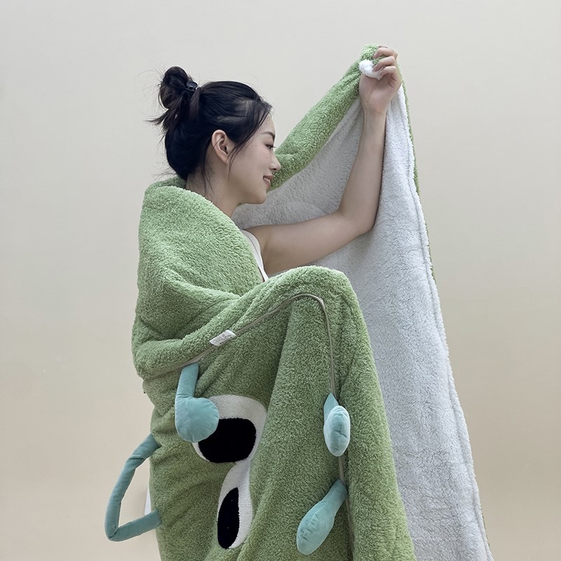 手拎款!加厚加绒大眼仔抱枕被子两用车上枕头被办公室午休盖毯靠