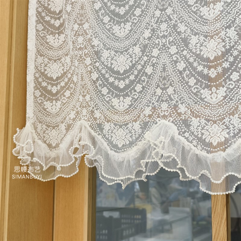 法式复古浪漫蕾丝短帘波浪边半帘隔断窗幔拱形门帘头韩式纱帘定制
