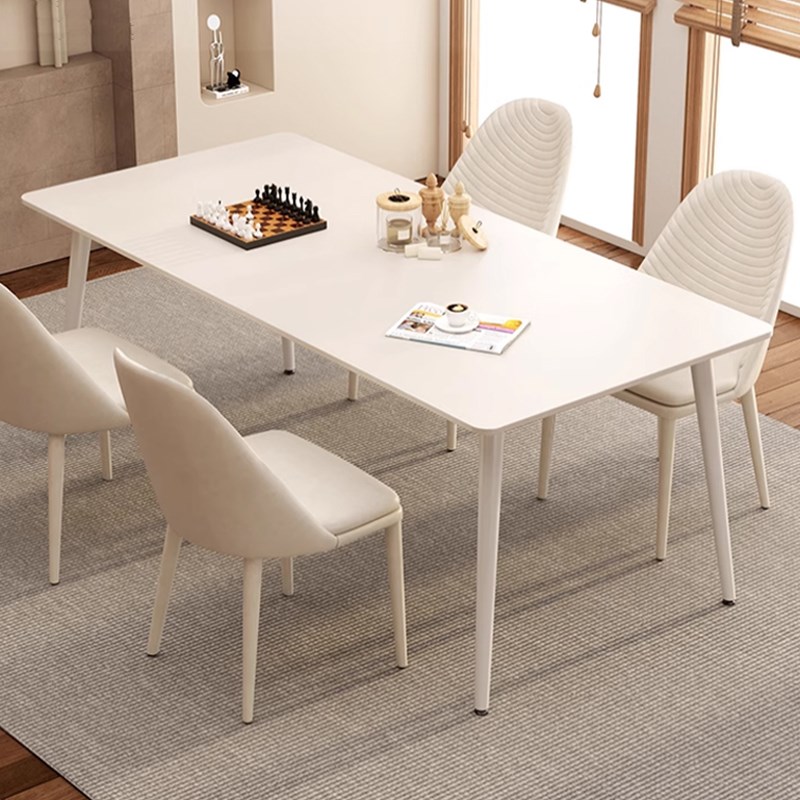 岩板餐桌小户型轻奢现代简约家用简易餐厅饭桌子长方形餐桌椅组合