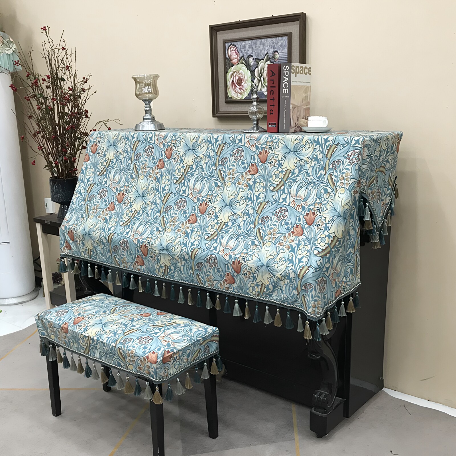 2026欧式复古钢琴罩流苏装饰防尘罩  时尚钢琴盖布琴凳套顺丰包邮