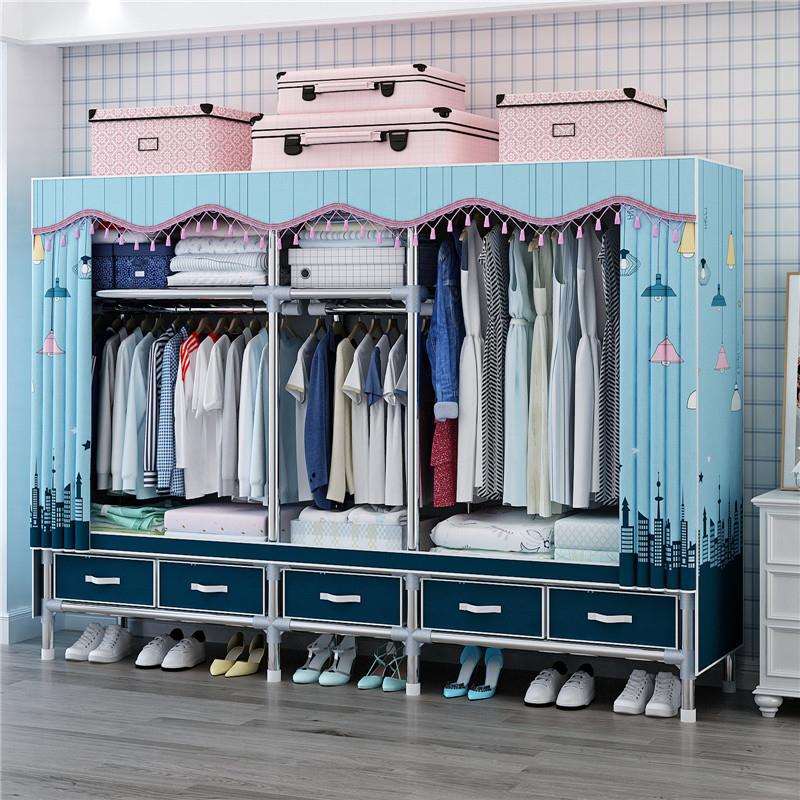 25管抽屉款钢接头衣柜简易布衣柜钢管加粗加固全钢架家用带抽屉