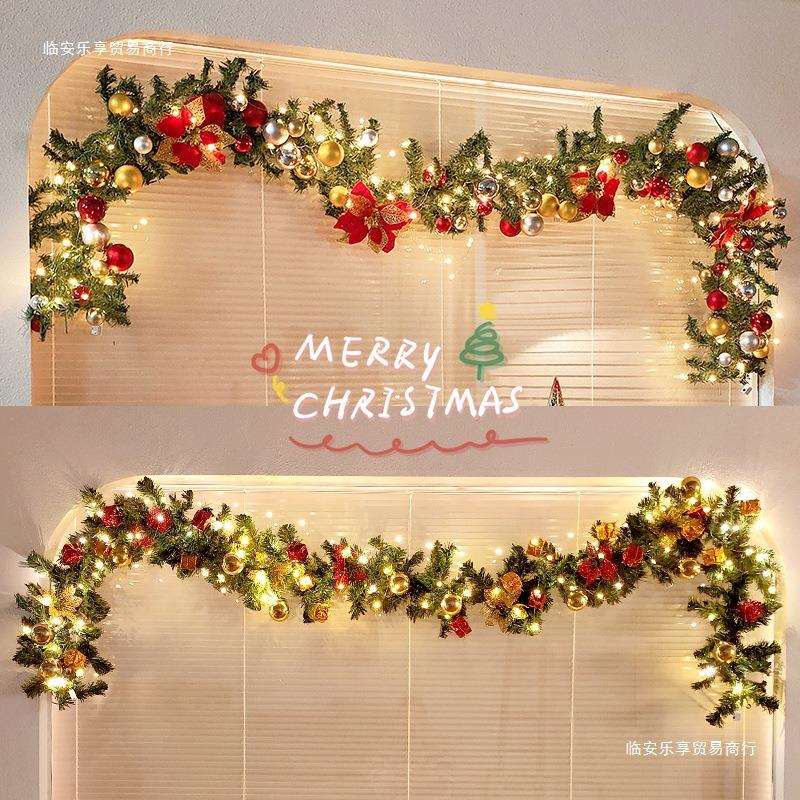 圣诞节装饰藤条喷雪加密藤圈花环圣诞节场景栏杆扶手橱窗门头布置