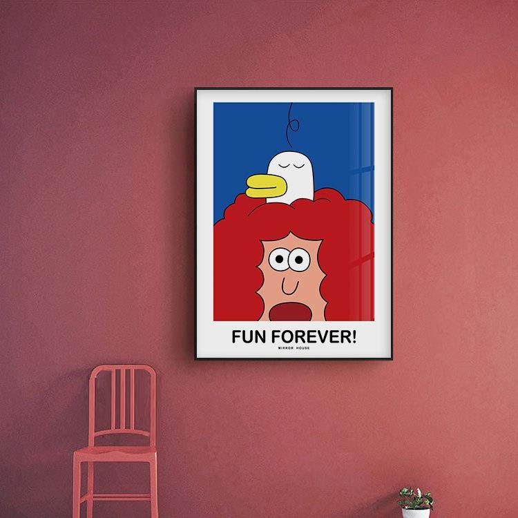 日韩可爱卡通女生小鸭加油鸭温馨儿童装饰画创意小众客厅卧室版画