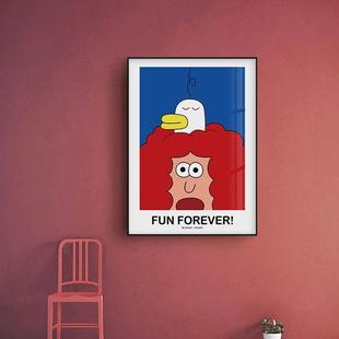 日韩可爱卡通女生小鸭加油鸭温馨儿童装饰画创意小众客厅卧室版画