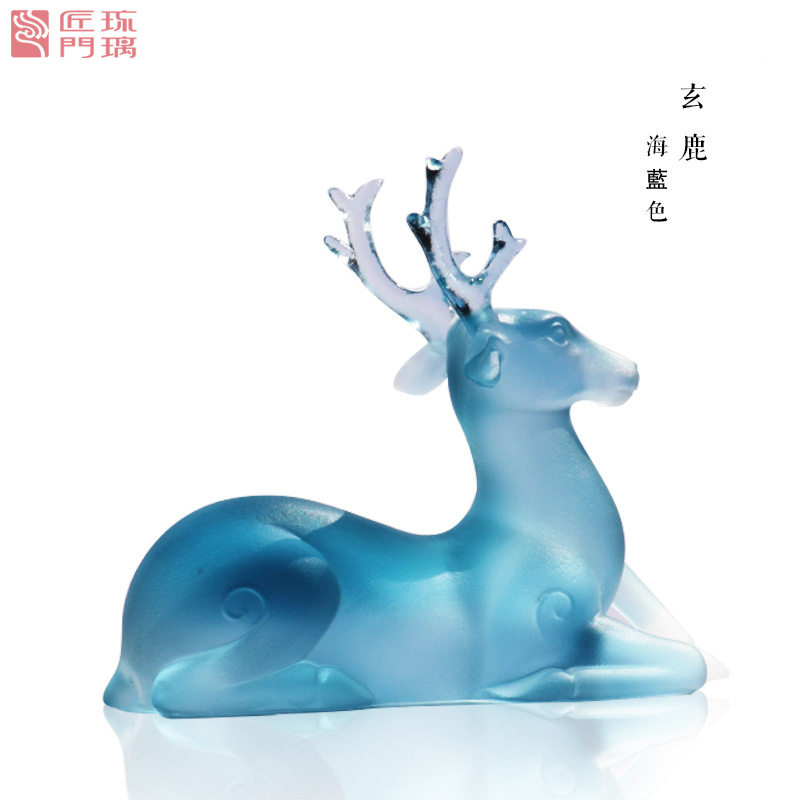匠门琉璃创意小鹿茶宠摆件招财长寿玄鹿创意家居书房客厅装饰品
