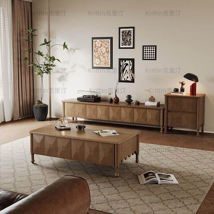 中古风实木现代简约黑胡桃色茶几电视柜组合客厅美式小户型家用