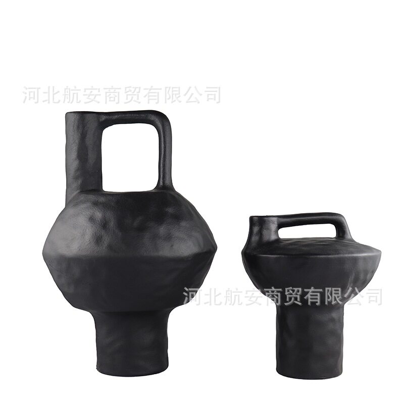 中式壶形摆件树脂工艺品花瓶花器黑色花插民宿中式样板房饰品摆件