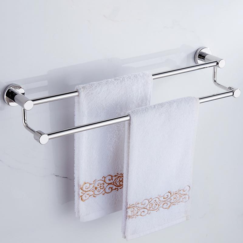 304不锈钢毛巾杆双杆浴室卫生间浴巾架免打孔浴室架子加长