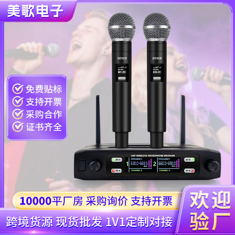 外贸 无线麦克风一拖二套装 k歌舞台直播舞台户外派对话筒