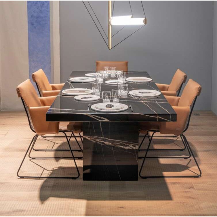 北欧轻奢大理石饭桌现代简约样板房长方形餐桌餐厅别墅样板房家具