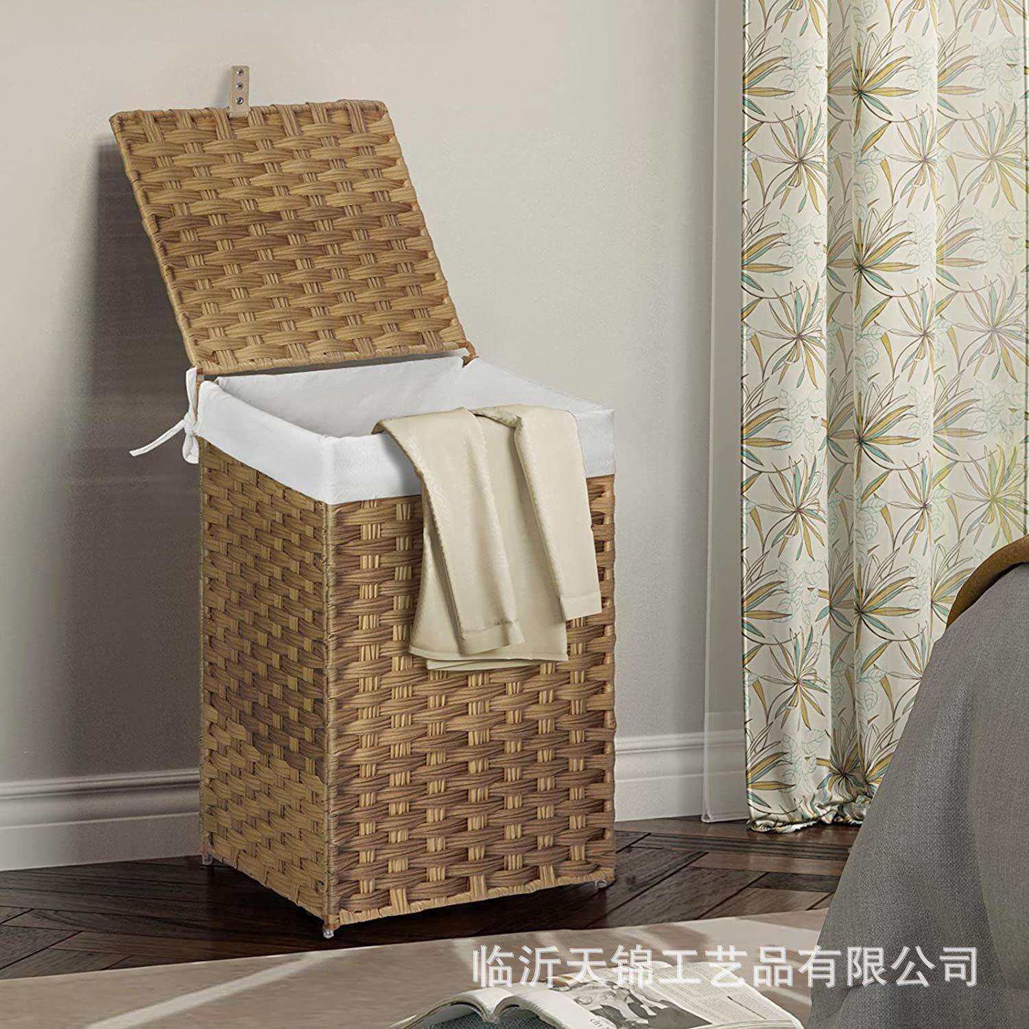仿藤编织脏衣篮折叠脏衣篓脏衣服收纳筐带盖收纳箱可拆卸洗衣篮