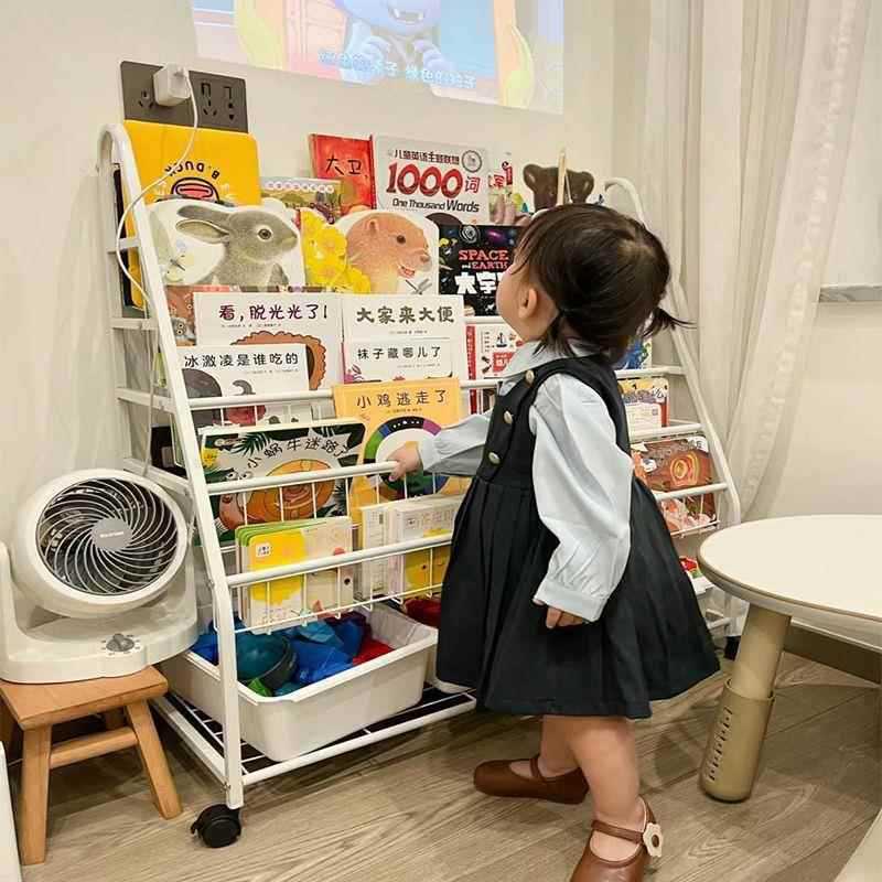 书架家用绘本阅读儿童玩具落地可移动收纳架幼儿园书柜图书馆书架