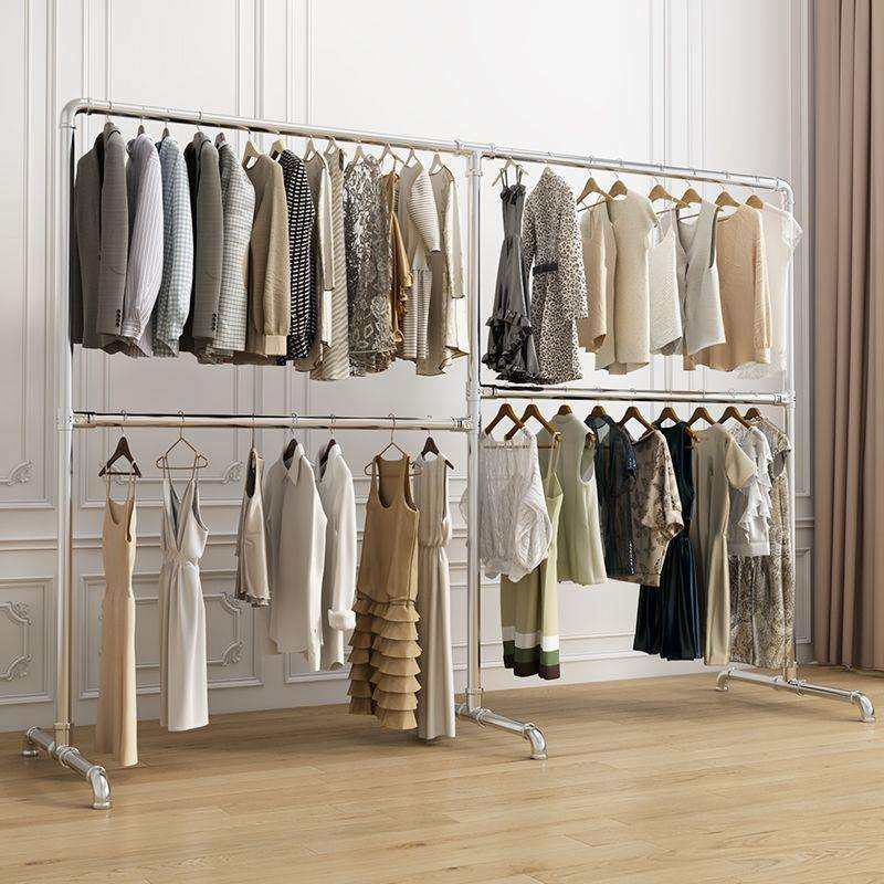 加粗钢管晾衣架加厚单杆落地立式晒被架子双层卧室阳台家用挂衣架