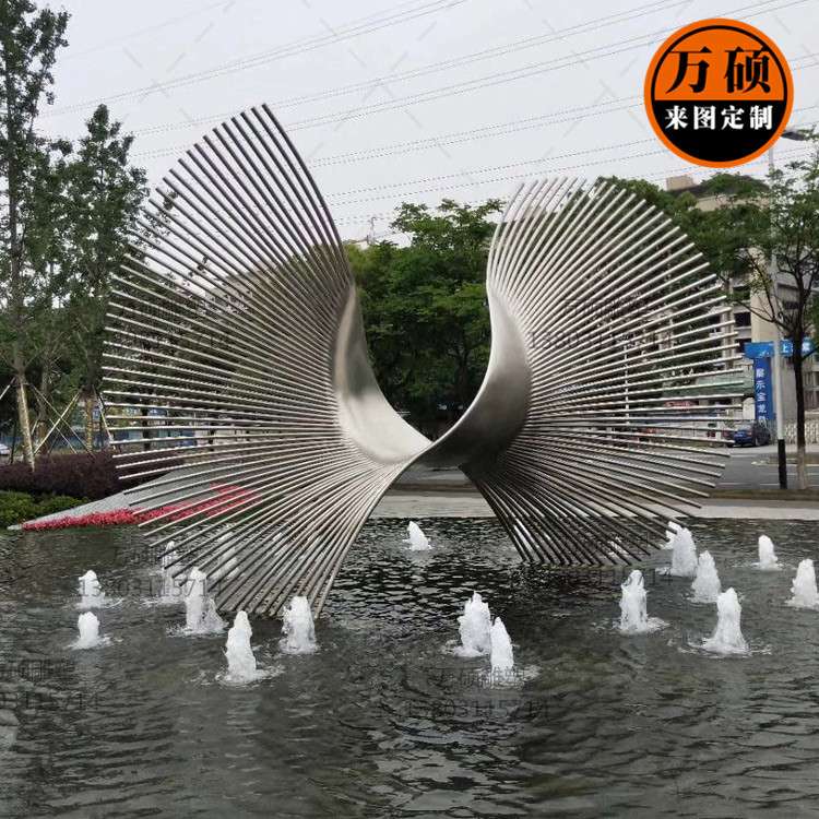 户外不锈钢景观雕塑制作 售楼部广场水景抽象风车雕塑装饰