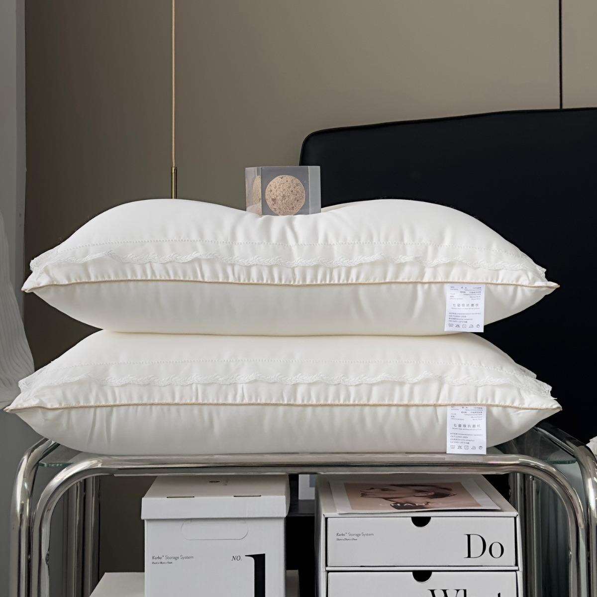 简约一对装法式蕾丝花边枕头100支全棉贡缎枕芯柔软舒适中枕头