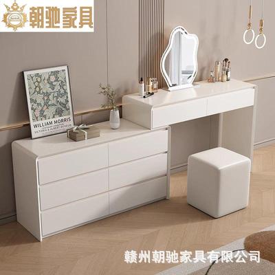 实木烤漆梳妆台奶油风斗柜卧室简约现代2025新款化妆台一体化妆桌
