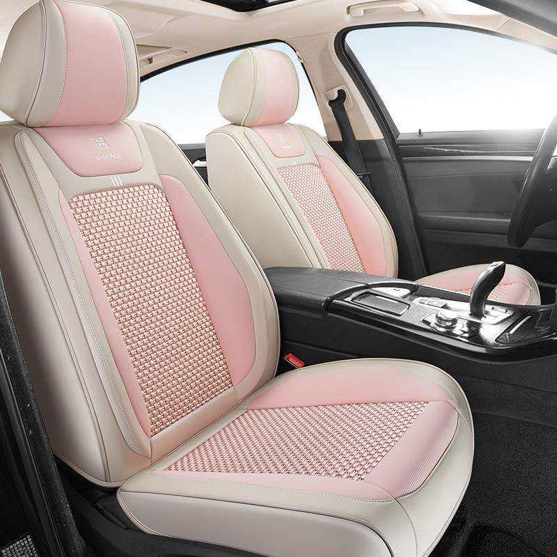 新款汽车座垫皮拼冰丝五座汽车坐垫四季通用夏天凉爽透气防滑耐磨