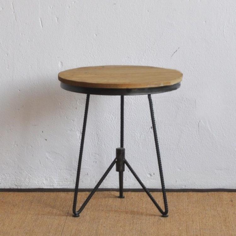 美式复古实木铁艺小圆桌简约木质客厅阳台茶几家用做旧书桌棋牌桌