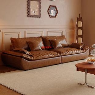 新款网红意式轻奢帆船沙发油蜡出租屋家用客厅卧室一体一字型沙发