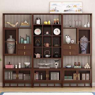 博古架新中式置物架多宝阁茶具古董隔断展示架办公室非实木摆件柜