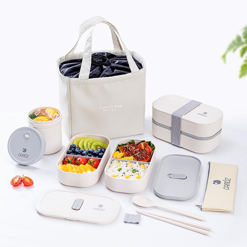 CAMUZ日式双层便当盒上班族密封分隔饭盒可微波炉加热便携式餐盒