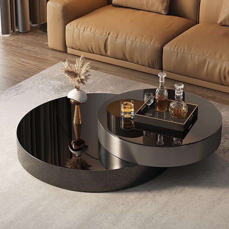 2025新款圆形旋转茶几轻奢现代网红简约客厅家用意式极简茶几办公