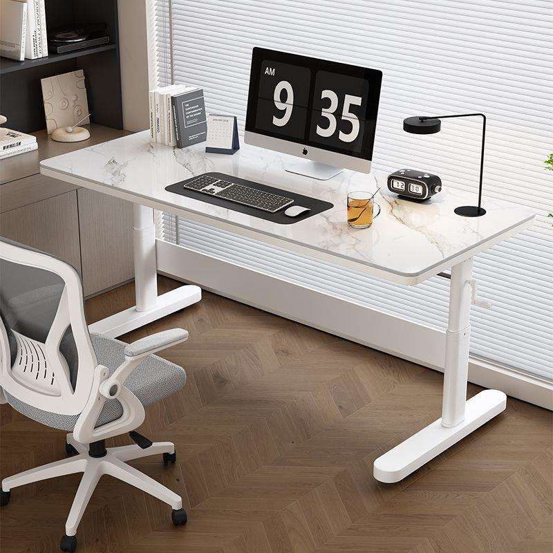 岩板桌手摇升降桌岩板现代轻奢工作台电脑桌家用学习书桌办公桌