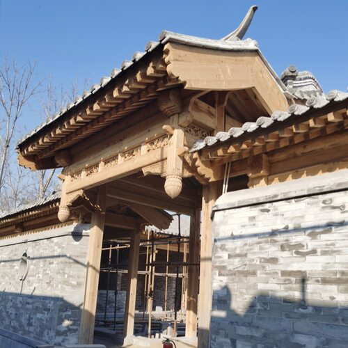 四合院实木垂花门双开入户门