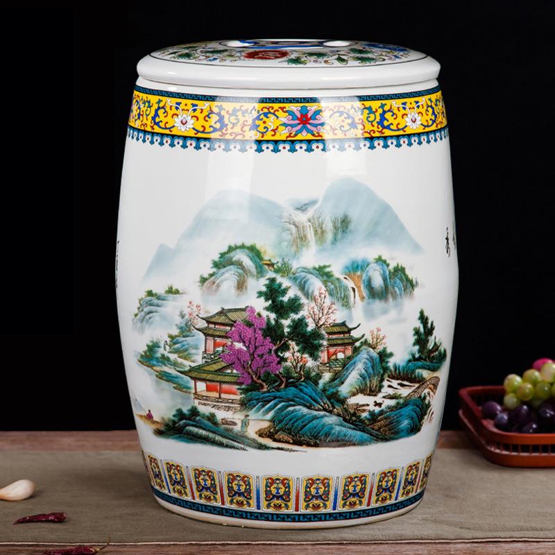 20斤30斤装陶瓷米缸大米桶家用菜油缸50斤带盖密封面缸水缸腌菜缸