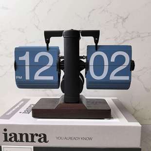 妙刻新款实木复古机械翻页时钟家用桌面木头装饰翻页钟个性摆钟