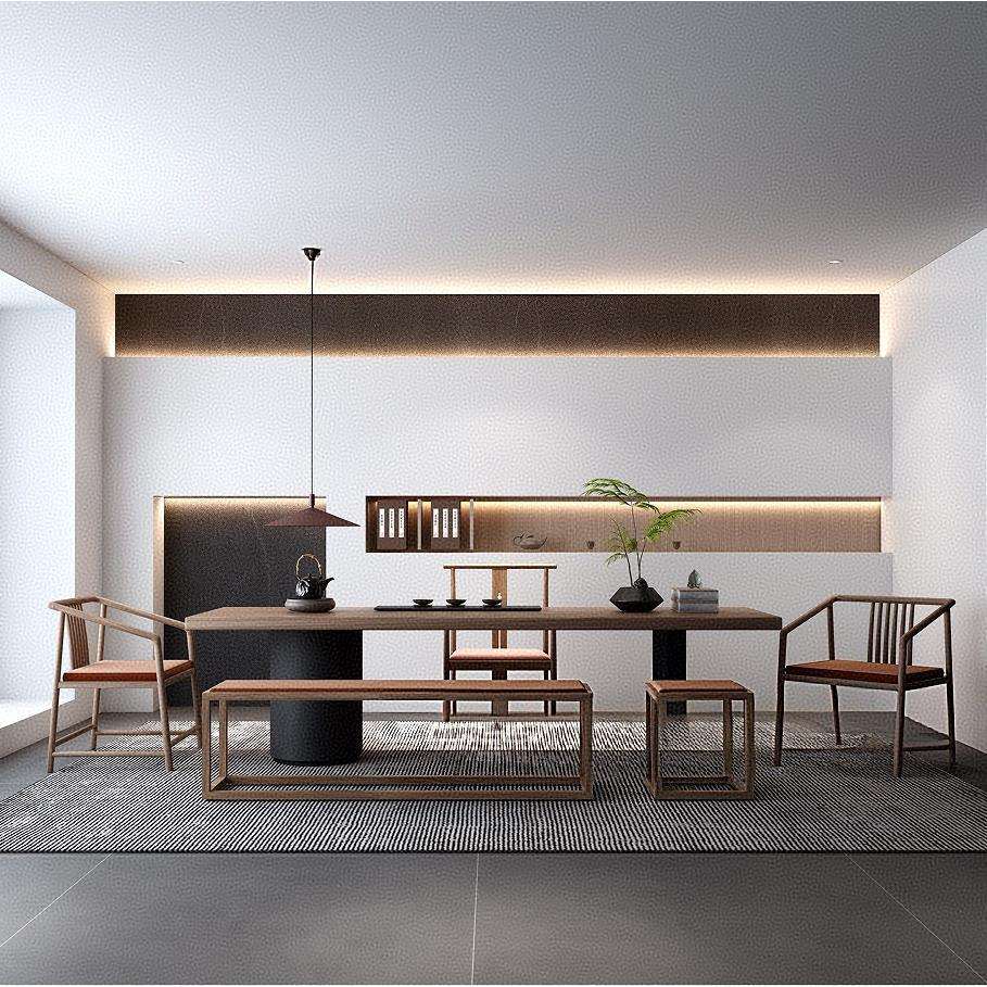 现代简约实木茶桌椅组合铁柜一体茶台办公室原木大板泡茶桌阳台