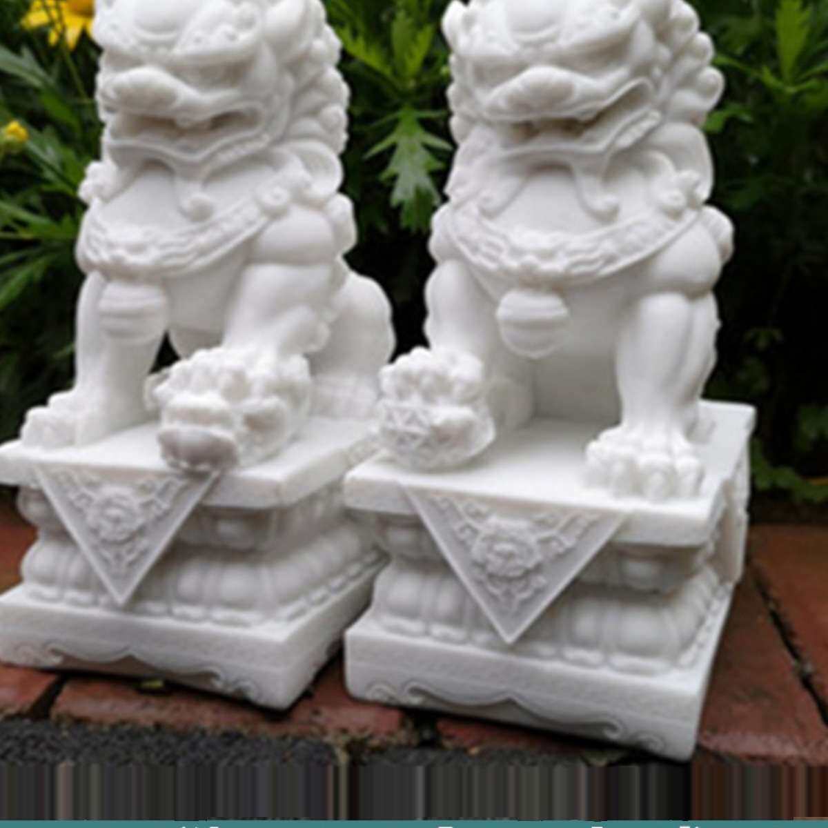 石狮子一对小号看门家用摆件中式装饰石雕仿汉白玉工艺品新款