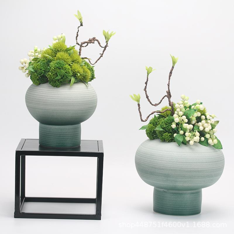 新中式浅绿色仿真花艺盆花装饰品现代家居客厅桌面样板间假花摆件