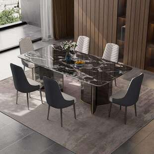 意式轻奢天然奢石餐桌卡里冰玉现代简约长方形家用餐厅大理石饭桌