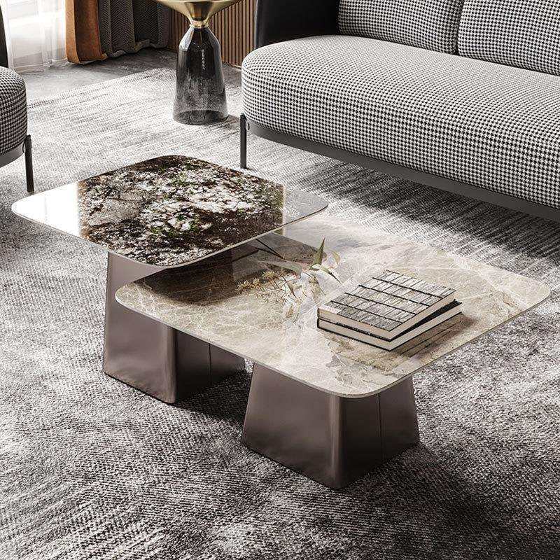 意式岩板茶几亮光现代简约家用小户型轻奢高端设计师方形茶几组合