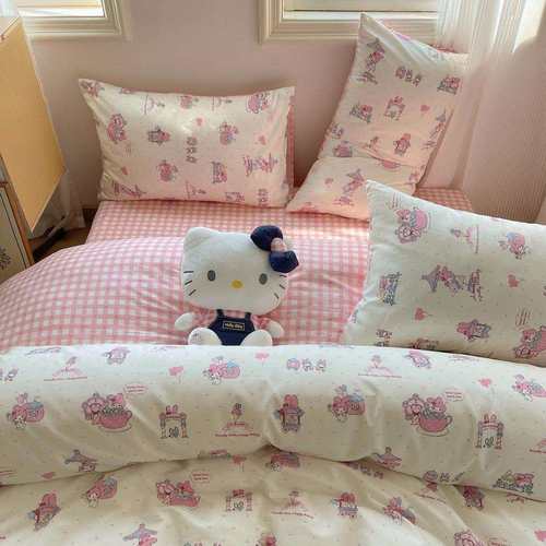全棉床单四件套床上纯棉可爱卡通1.5m被套学生宿舍三件套1.8m床单