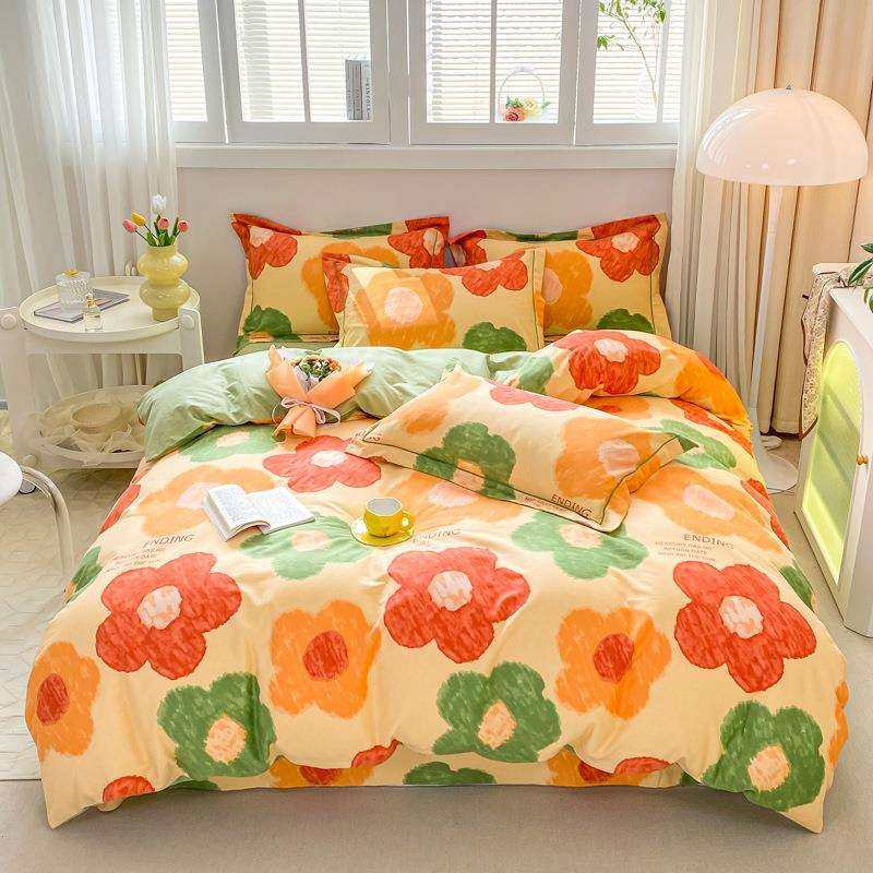 小清新全棉加厚款磨毛四件套简约纯棉床单被套宿舍三件套