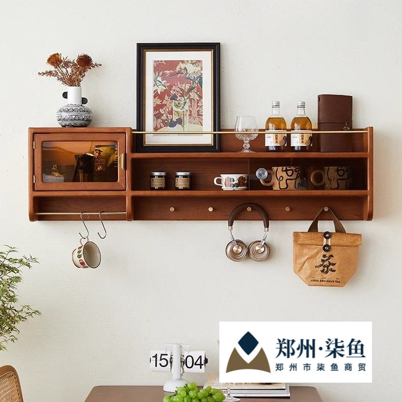 实木中古风挂墙置物柜