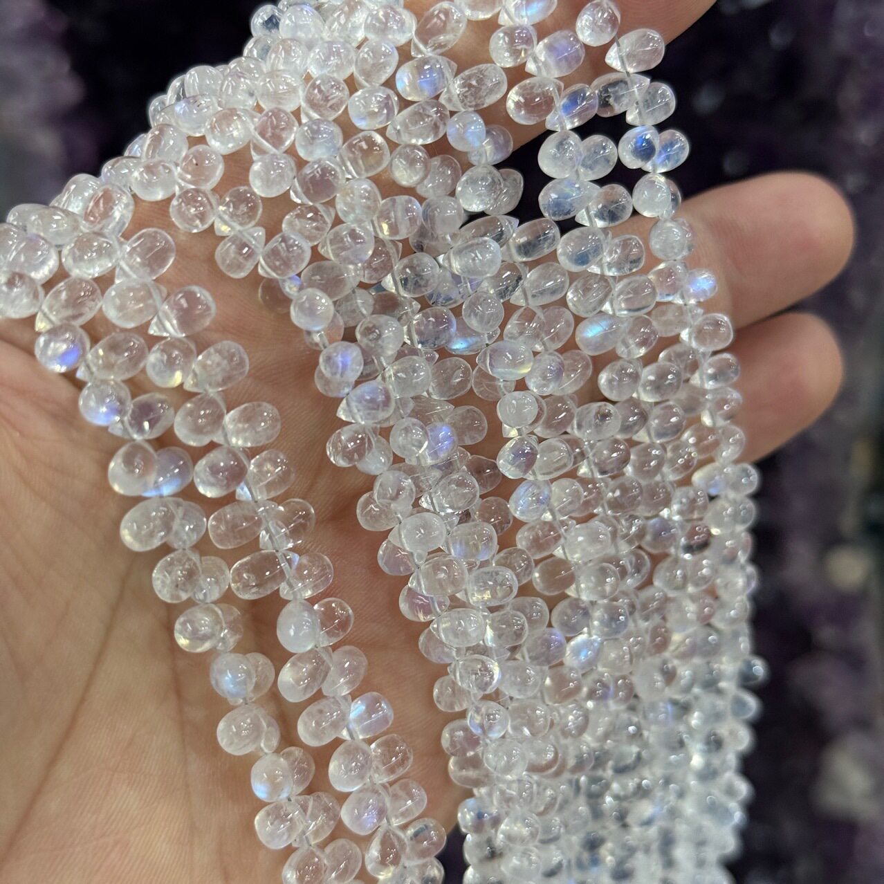 约4*6mm天然斯里兰卡蓝月光立体圆水滴半成品散珠Diy饰品配件