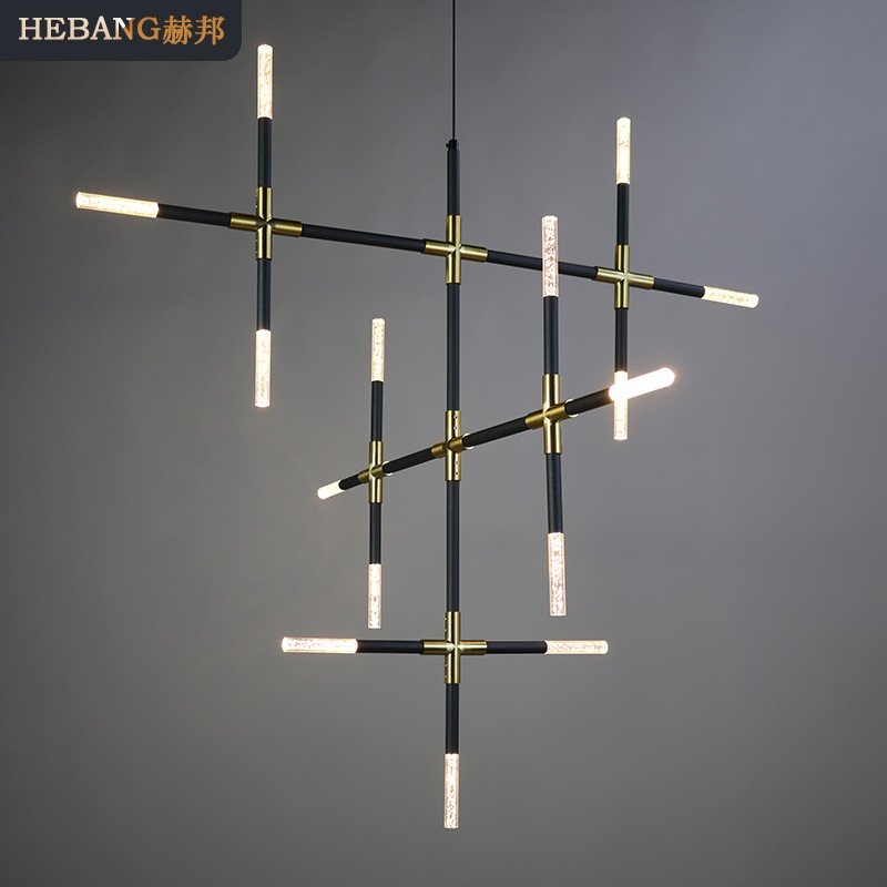 现代极简创意酒店吊灯办公室客厅卧室别墅工程拼接中古风灯具铁艺