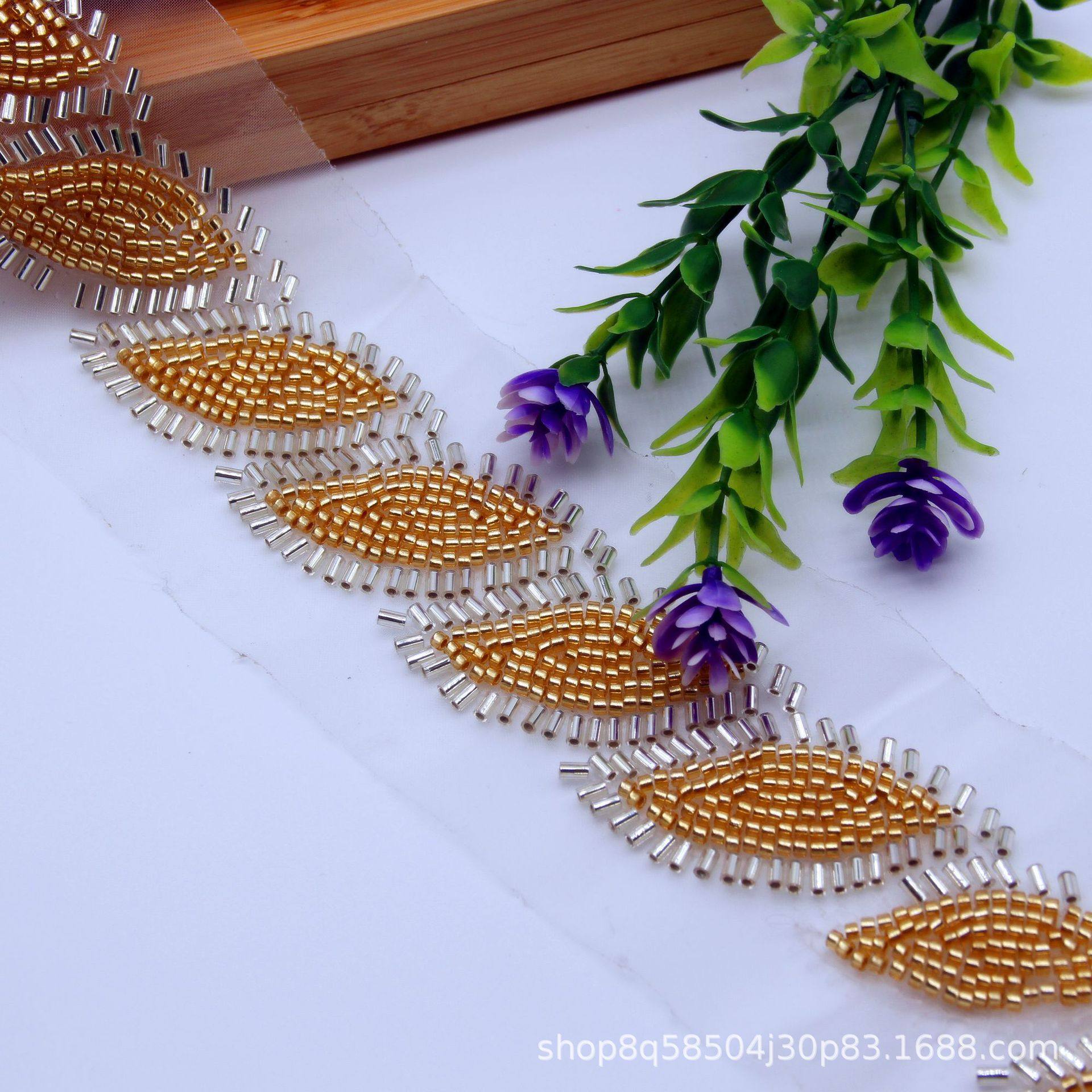 跨境爆款树叶形状玻璃珠机绣花边腰链礼服配饰演出服服装配件,居家布艺,珠子/钻饰/花朵等配饰,淘宝优惠券,粉丝福利购,淘宝优惠卷