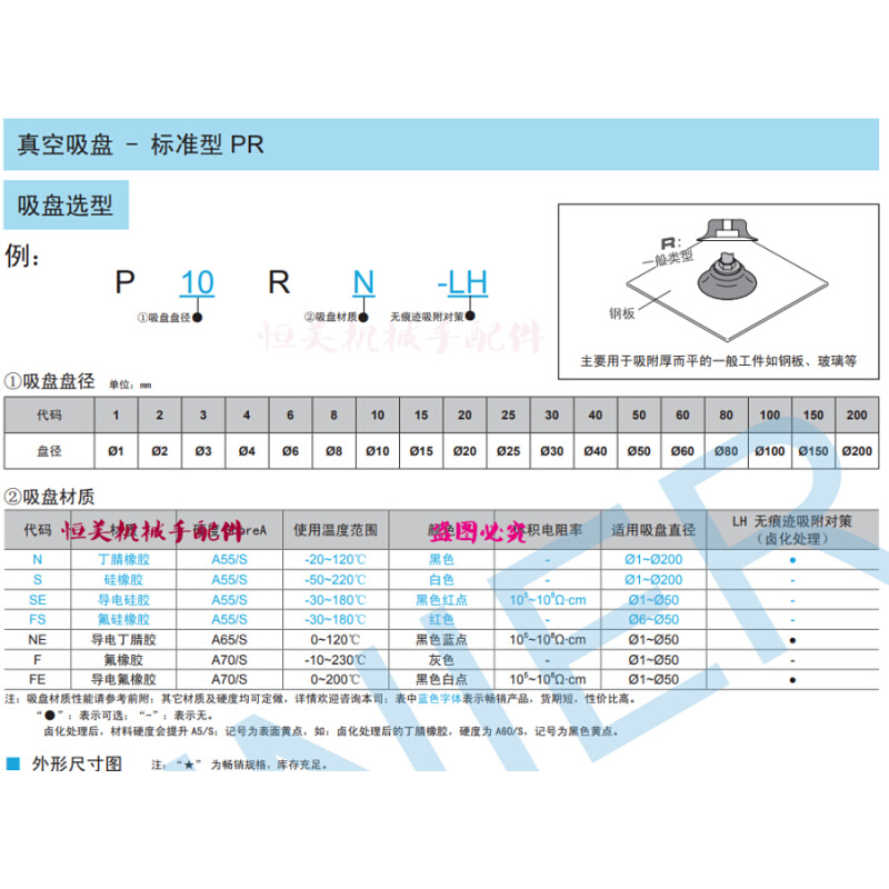 。PR标准型真空吸盘P2RN/P4RN/P6RN/P8RN/P10/15/20/25/30/40/50R