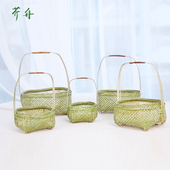 手提竹篮子手工编织托盘鸡蛋筐家用小竹筐竹编制品农家菜篮子藤编
